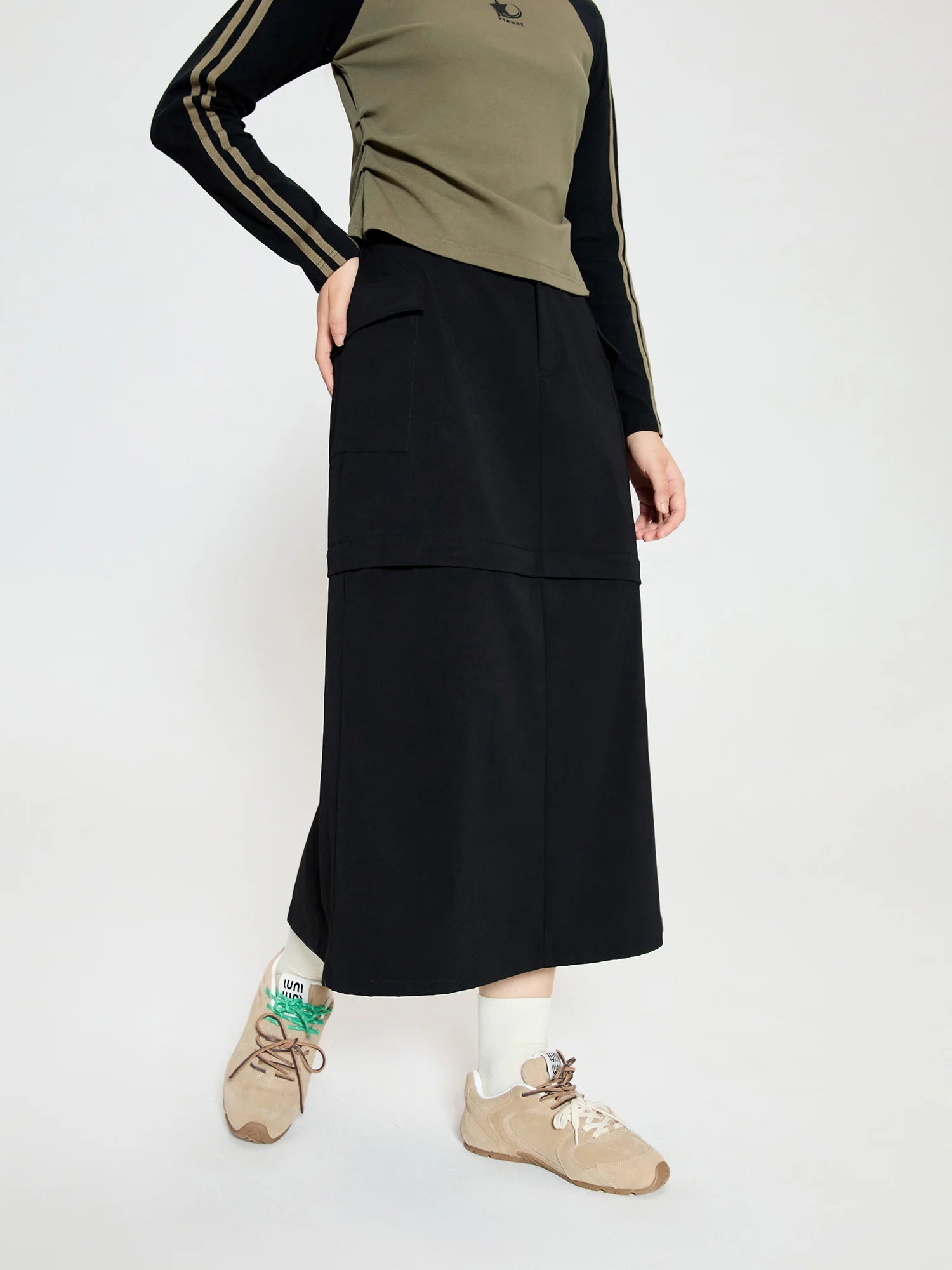 DUSHU Women's Clothing Detachable Design Two One High Waisted Loose Slimming Workwear Skirt, 2024 Autumn New 24DS83161