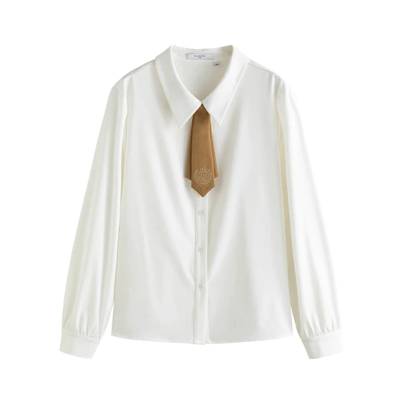 DUSHU Preppy Style Detachable Tie Shirt Vest Two-piece Set for Women Spring New Navy Blue and Khaki Color Shirt + Vest Female