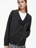 DUSHU Women's Nautical Collar Drop Shoulder Jacket 2026 Spring Oversized Slim Outerwear Zipper Coats Age-reducing Japanese Style