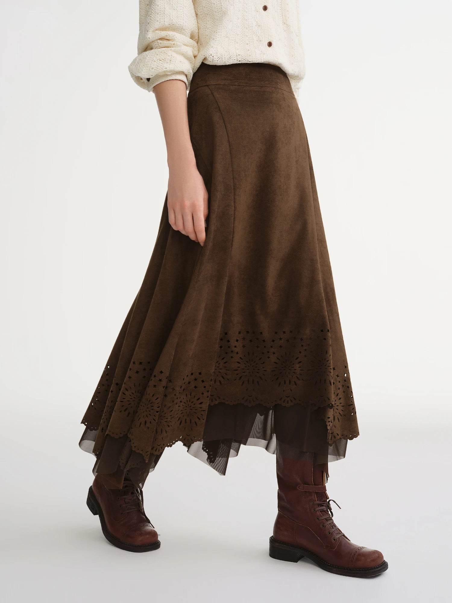 DUSHU Exquisite Plus-Size Women's Clothing Amber Relief' Cut-out Velvet Half Skirt for Flattering Versatile Fashion Half Skirt