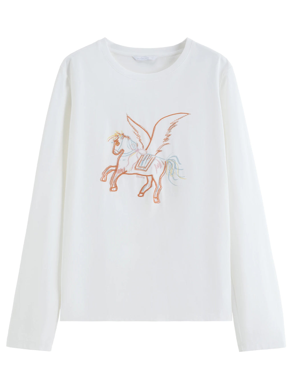 DUSHU 2026 Spring Women's Embroidered Long Sleeve T-shirt - Loose Fit Top with Artistic Pattern for Casual and Daily Use