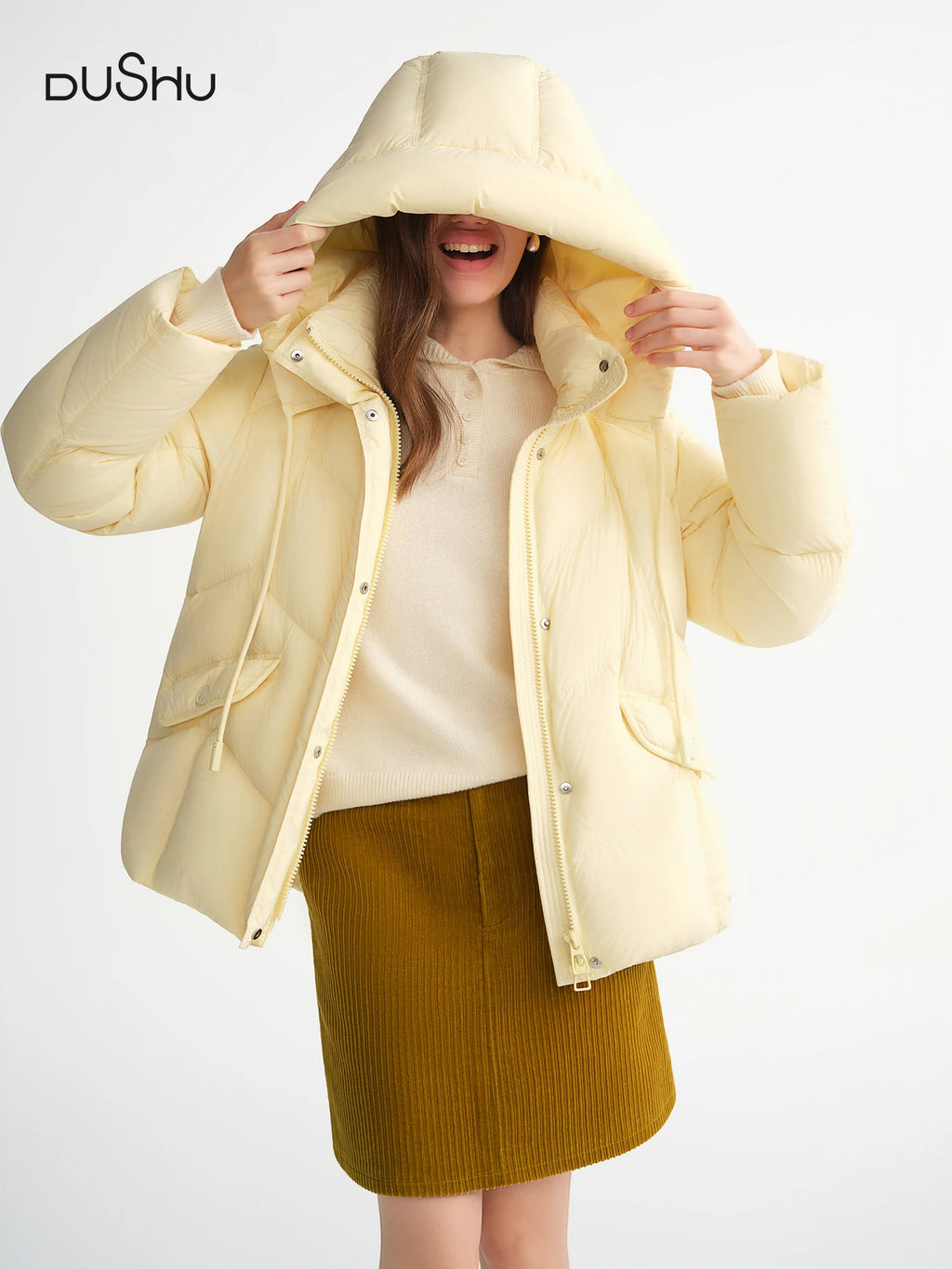 DUSHU Women Cozy Warm Bread Standing Collar Hooded Down Jacket Winter 2025 NewTriple Protection Short Long Versions Available