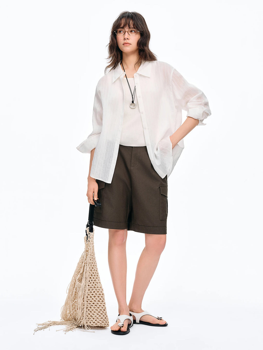 DUSHU Women's Mountain-inspired Workwear Capri Pants & Wide-leg Casual Shorts Spring/Summer 2026 New Arrival Polyester Pants
