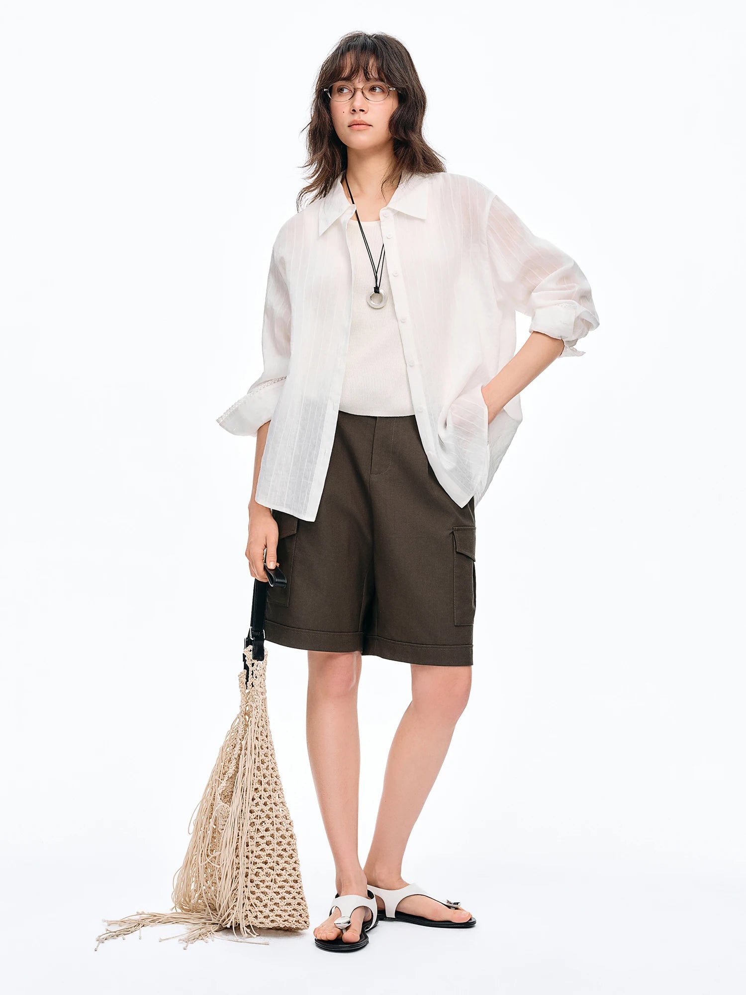 DUSHU Women's Mountain-inspired Workwear Capri Pants & Wide-leg Casual Shorts Spring/Summer 2026 New Arrival Polyester Pants