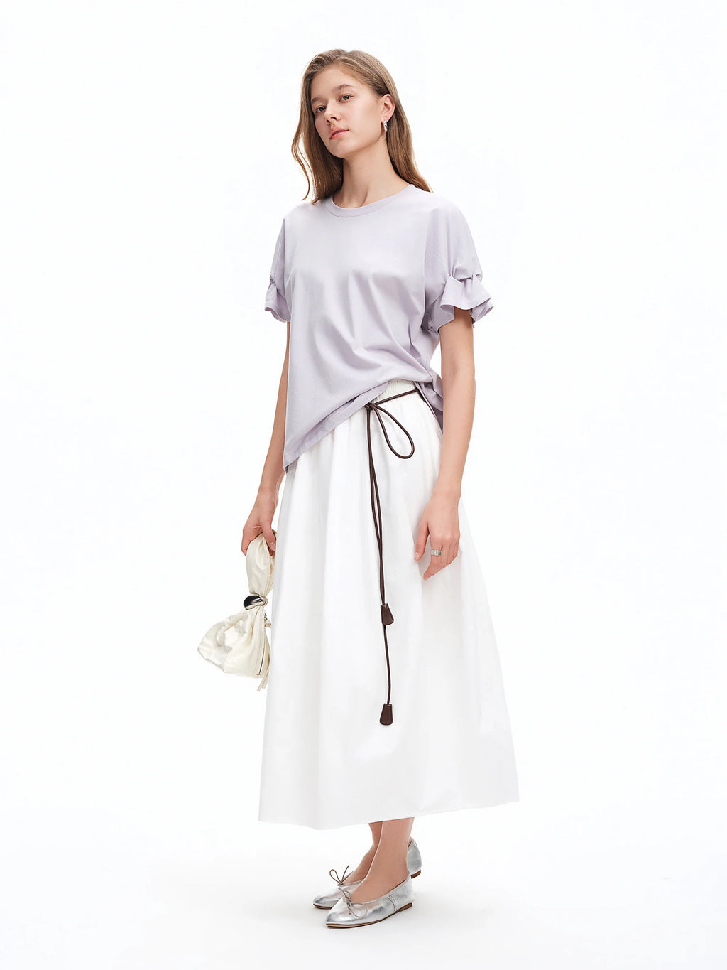 DUSHU 2026 Summer Women's Tuck Detail Cotton T-Shirt - Casual Comfort Fit Top for Daily Wear and Summer Outings