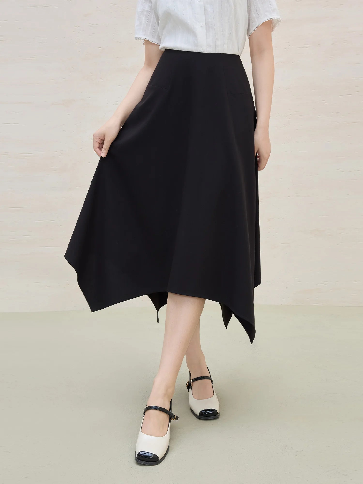 DUSHU Minimalist Style Asymmetrical Design A-line Umbrella Skirt Women 2025 Summer New Arrival Commuting Fashion Skirt 25DS82221
