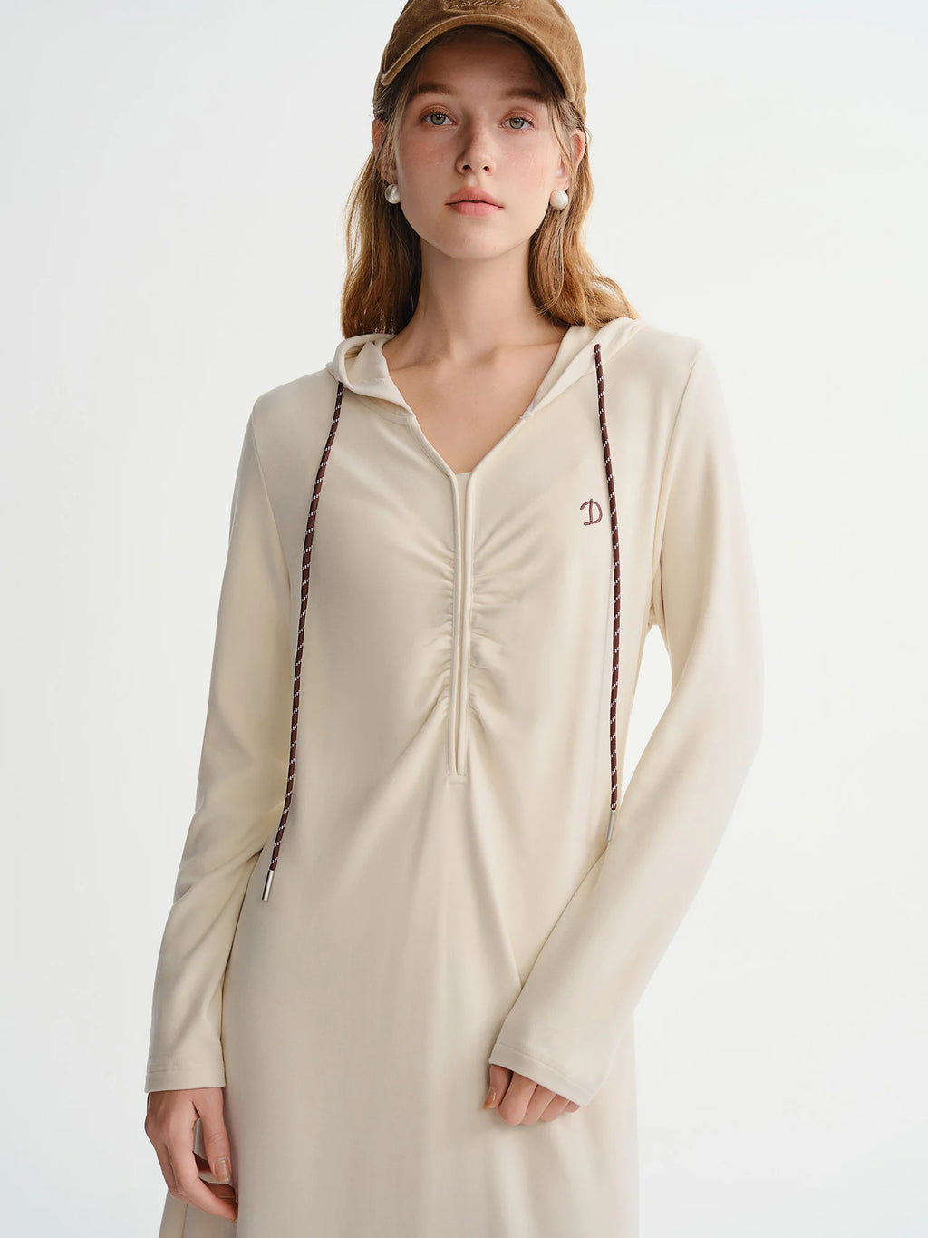 DUSHU Plus-size Women's Casual Hooded Pleated Waist Dress - Winter 2025 from the Active Moments Collection Stylish Flattering