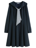 DUSHU Colleg Style Contrasting Color Wraparound V-Neck Long Dress 2025 Fall New Arrival Stylish Slimming 25DS83325+25DS83242