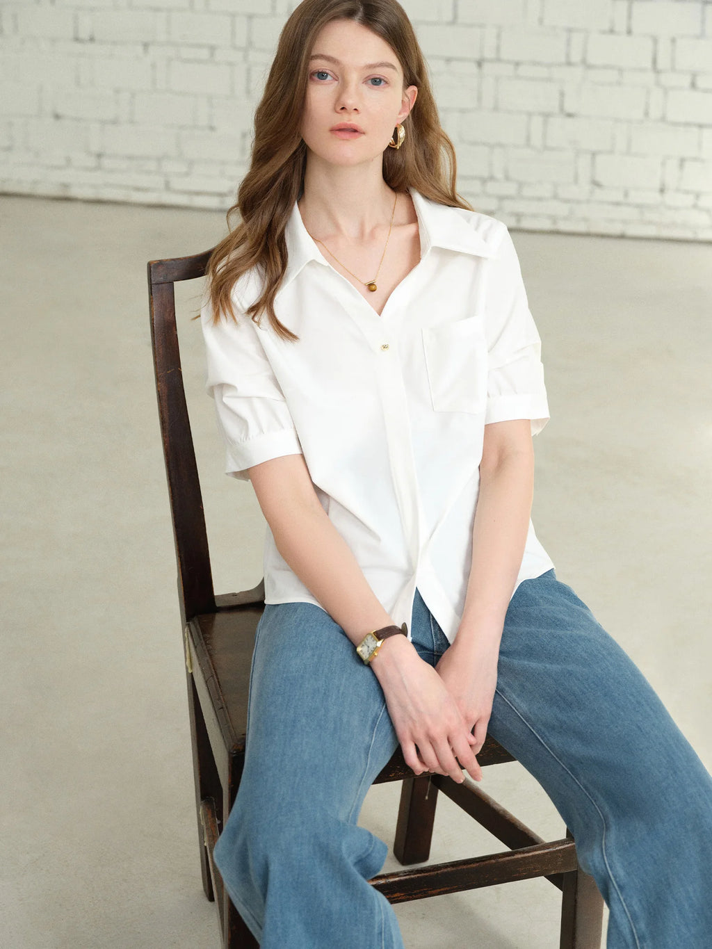 DUSHU 2025 Summer Plus-Size Workwear Blouse - Tailored Silhouette & Breathable Textured Weave Casual Blouse 25DS82289