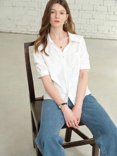 DUSHU 2025 Summer Plus-Size Workwear Blouse - Tailored Silhouette & Breathable Textured Weave Casual Blouse 25DS82289