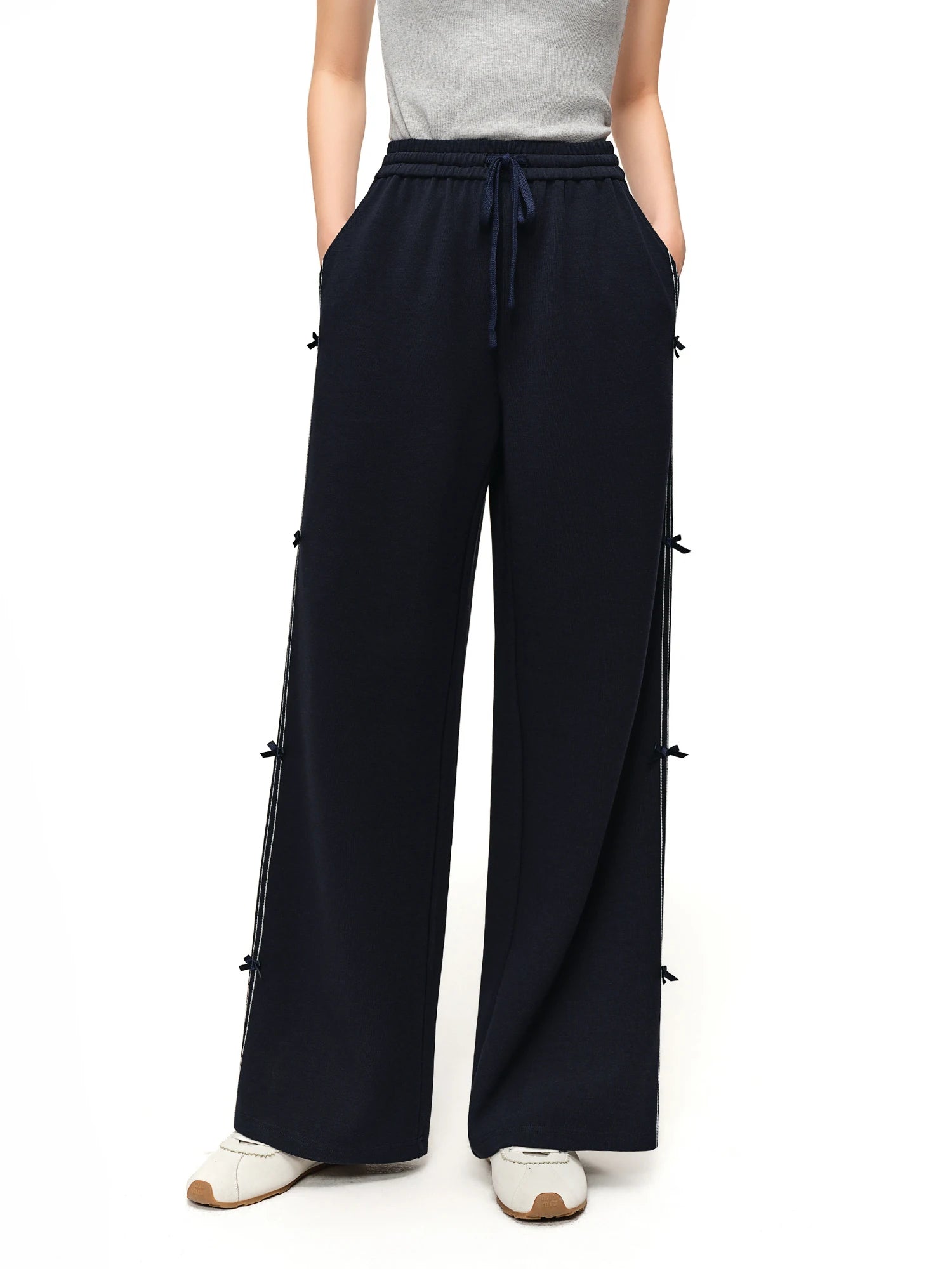 DUSHU 【Tie of Hearts】Sweet & Chic Bow-Decorated Wide Leg Pants New Spring 2026 Collection Women's High-Waisted Casual Pants