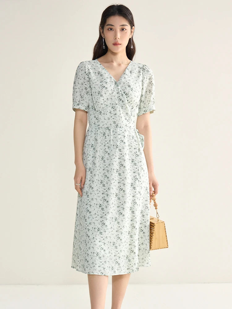 DUSHU French Dress Summer 2024 New Elegant Refreshing Floral Dress Black White Wave Point Women Boho Dresses 24DS82437