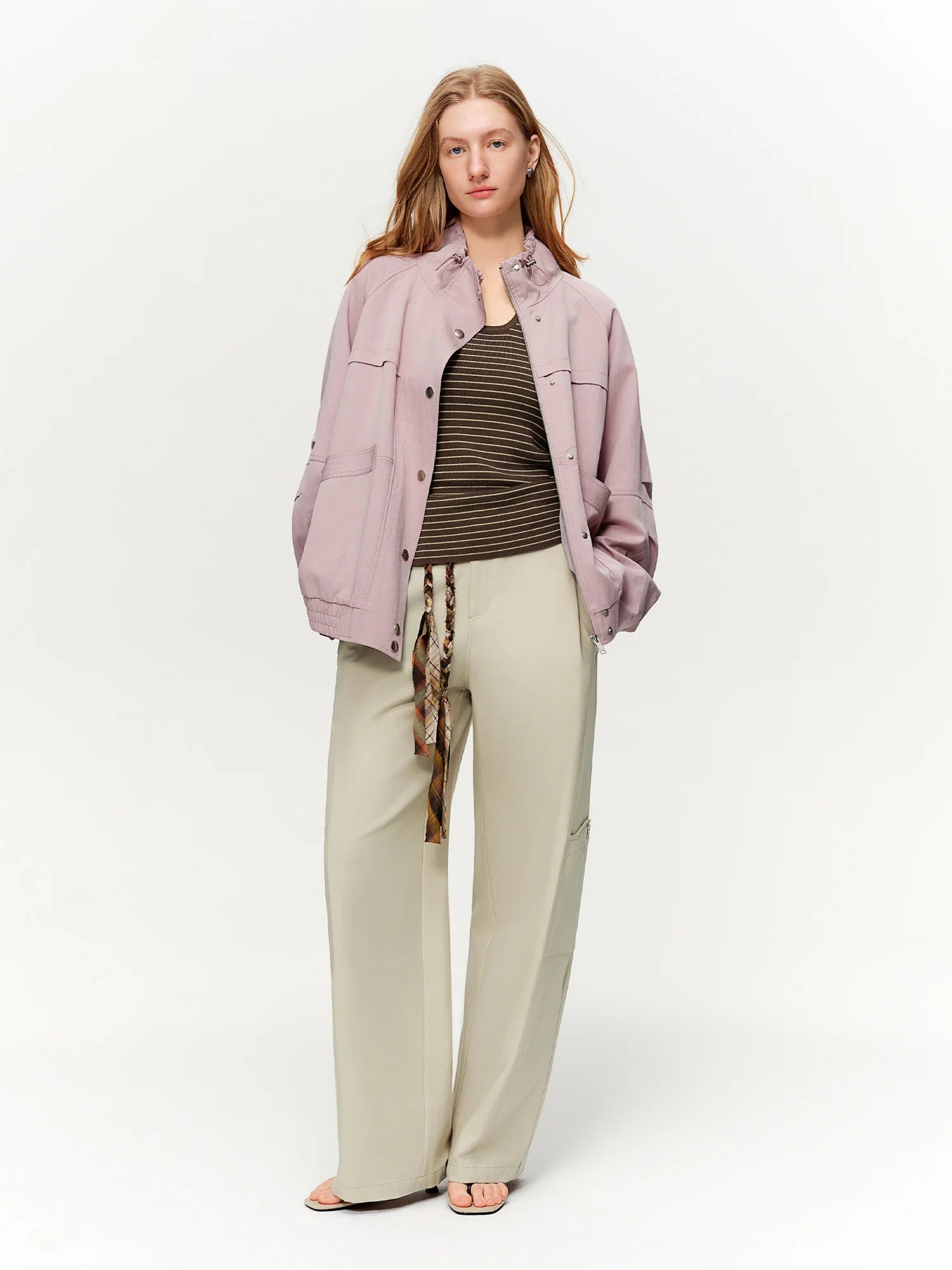 DUSHU Women's American Style Drawstring Standing Collar Casual Windbreaker Spring 2026 New Arrival Minimalist Sleek Cool Jackets