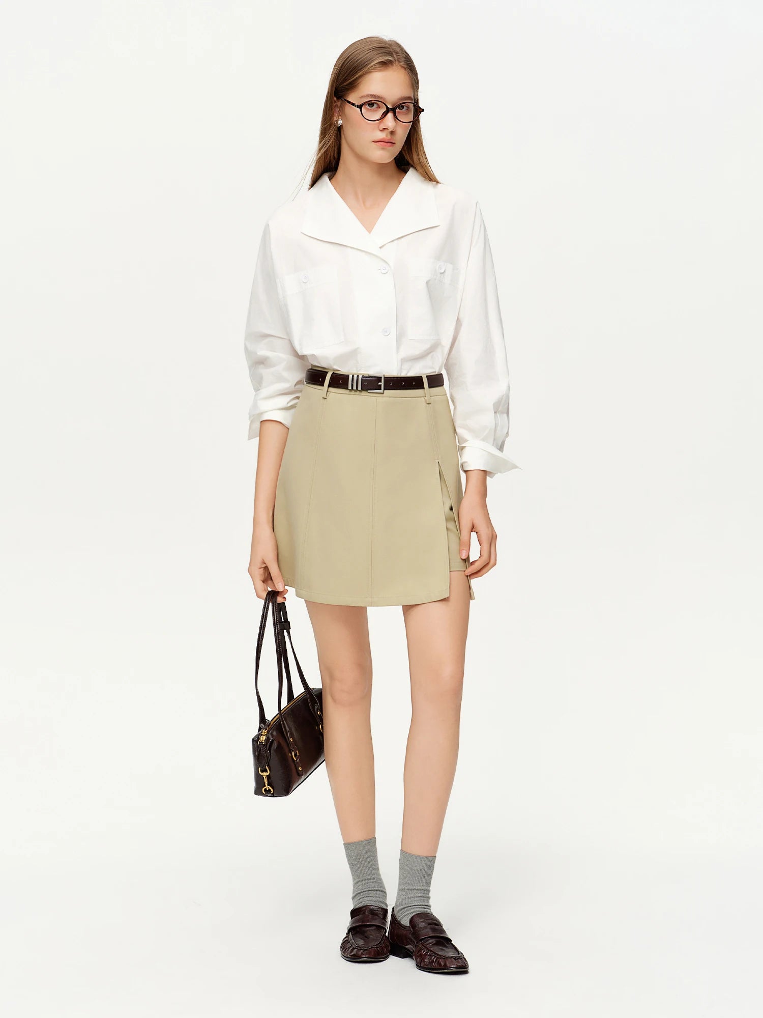DUSHU 2026 Spring High Waist A-Line Midi Skirt, Women‘s Split Design Pleated Denim Skirt, Y2K Retro Casual Mini Skirt Chic