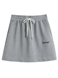 DUSHU Women Spring Sweatshirt Skirt Sets Crochet Doll Collar Female Grey Casual Sweatshirts Suit Mini Skirt 25DS81244+25DS81245