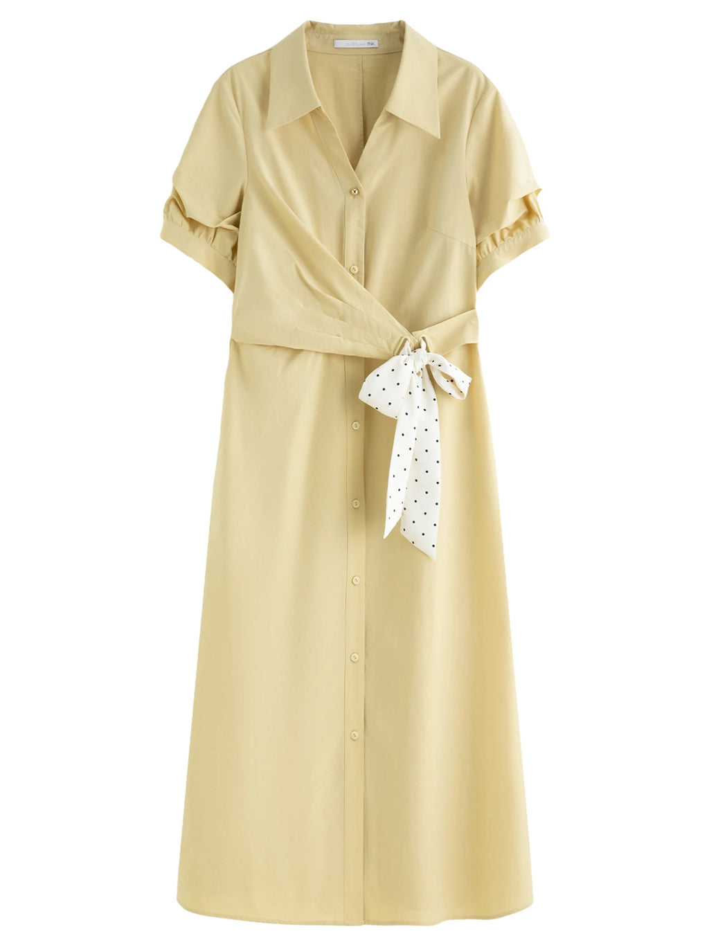 DUSHU Women's Daily Commuting Tie Shirt Dress 2025 New High Waist Slimming A-line V-neck Long Dress with Ribbon 25DS82970