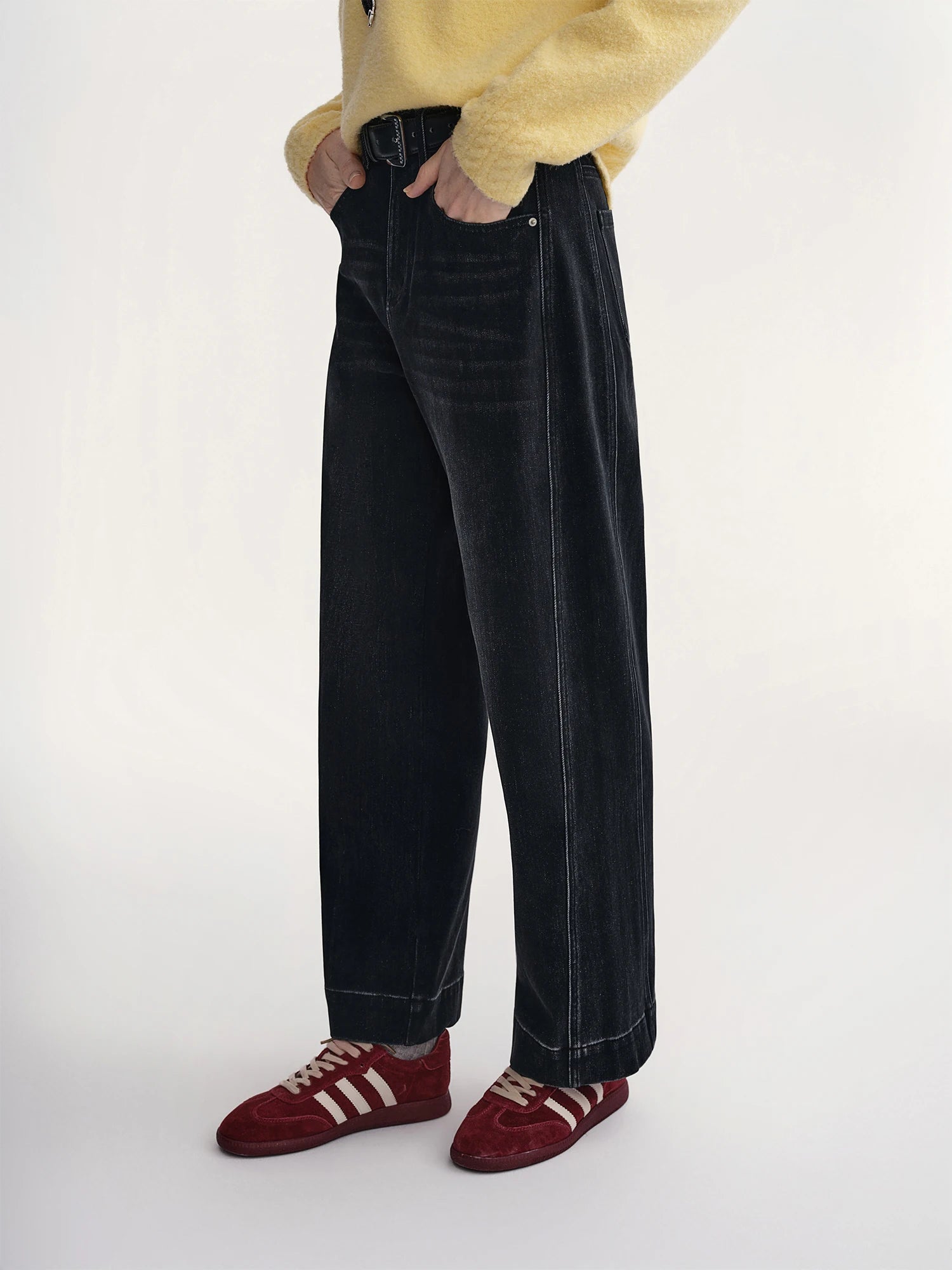 DUSHU 2025 Autumn Women's Brushed Fleece Straight Leg Cropped Jeans - Retro Relaxed Fit Casual Pants for Everyday Comfort