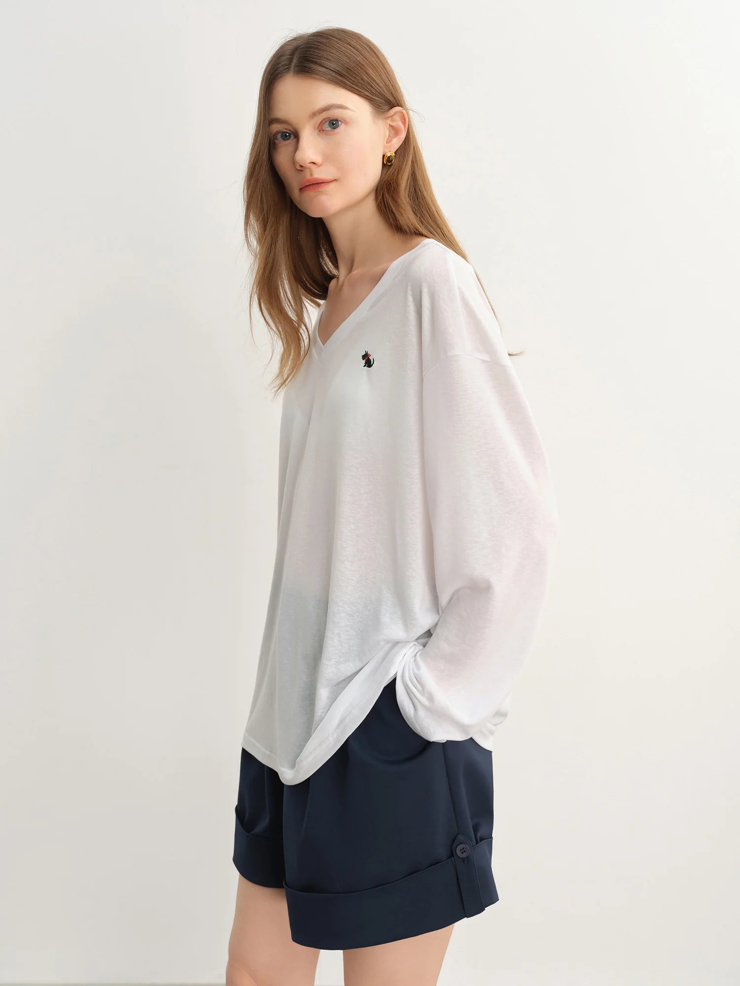 DUSHU 3D Pleated High-Waisted Rolled Hem Casual Shorts - 2025 Summer New Arrival Fashionable Wide-Leg Pants 25DS82825
