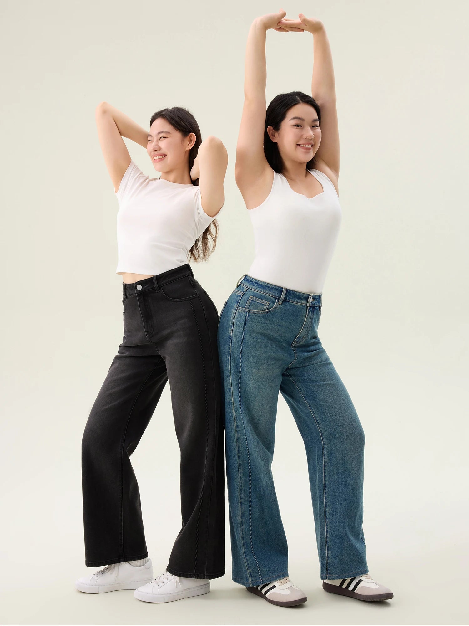 DUSHU【2 version】Women Cotton Elastic Jeans 2025 Spring Black Commuter All-Match High Waist Blue Jean 25DS81165+25DS81129