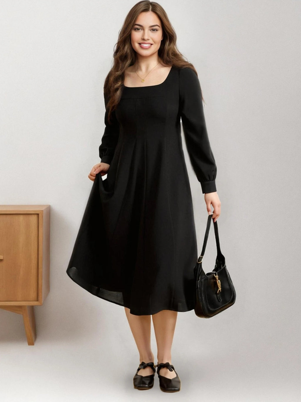 DUSHU【2 Veison】Women Spring Acetate Dress Office Lady Black Temperament X-LINE Dress Sleeveless Dress 25DS81204+25DS81206