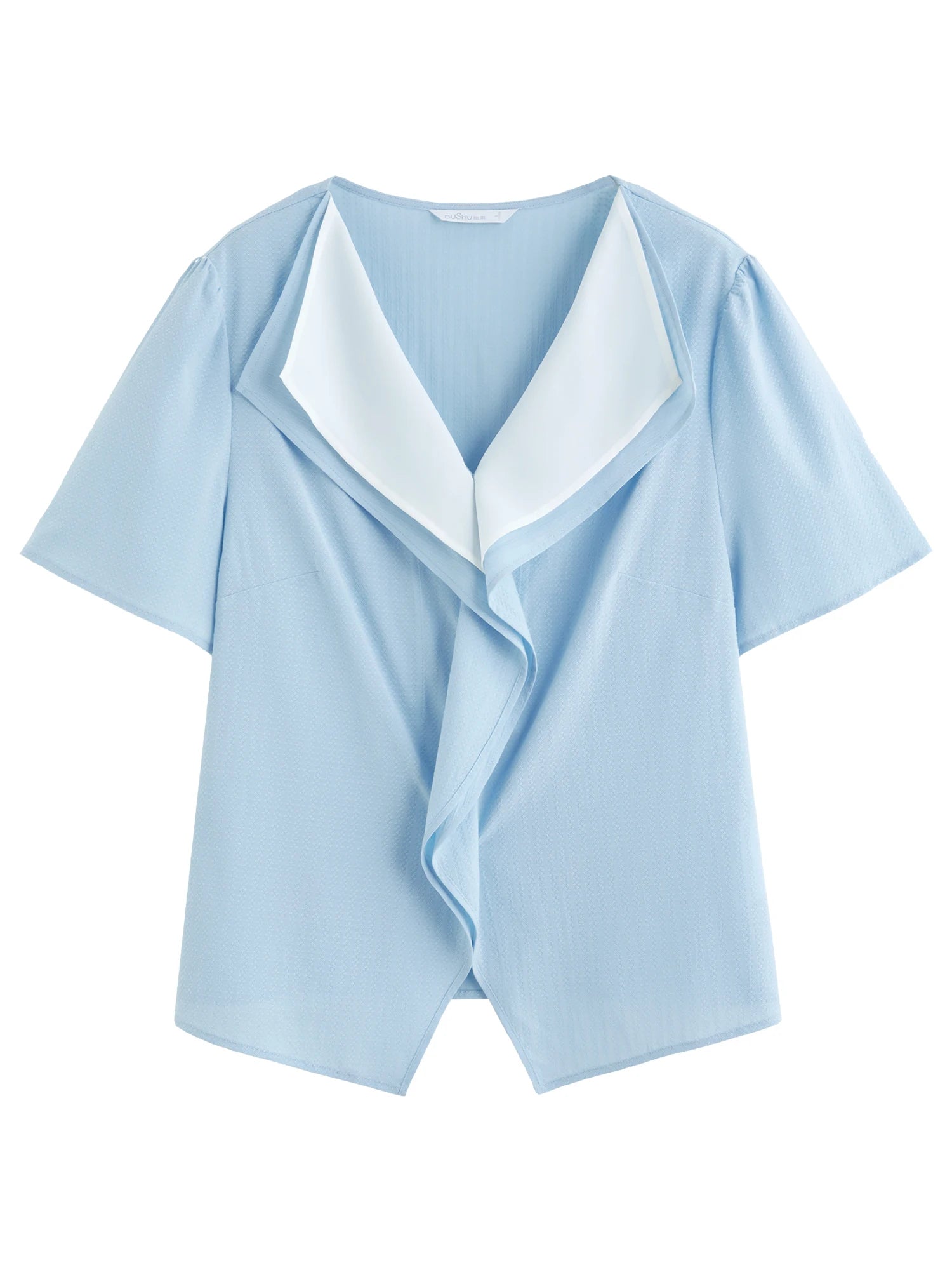 DUSHU Plus Size Summer New Arrival V-Neck Short-Sleeve Shirt with Double-Layer Collar for Chic Stylish Wear 25DS82328