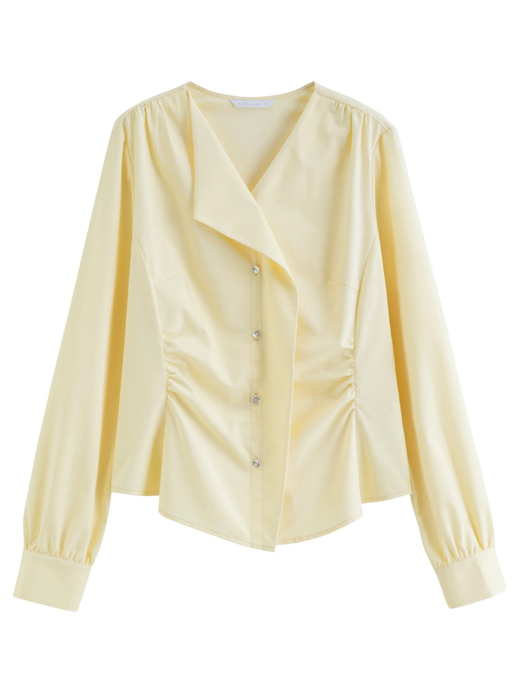 DUSHU 2026 Spring Women's V Neck Asymmetrical Blouse Unique Design Slim Fit Top for Effortless Office Style Lightweight Shirt