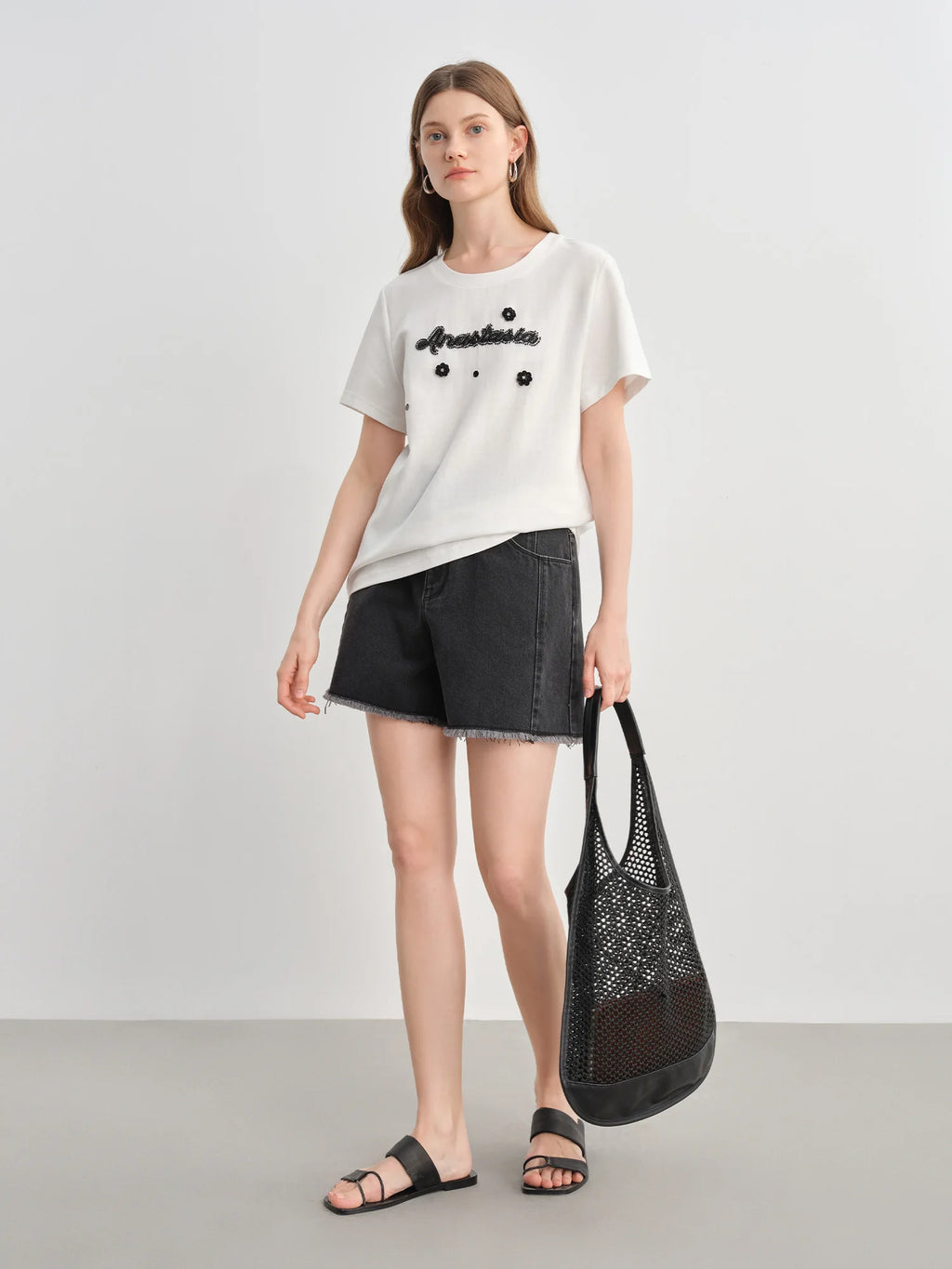 DUSHU Plus Size Versatile Casual Letter T-shirt 2025 Summer New Slightly Fat Printed Slim Short-sleeved Top 25DS82707