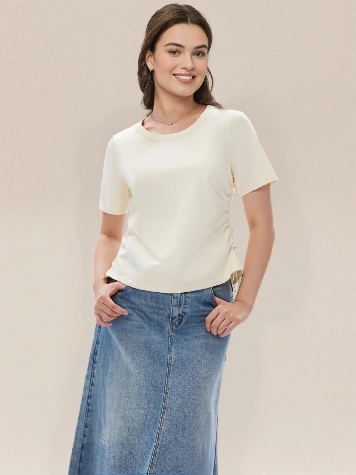 DUSHU Plus Size Loose Slim Casual Versatile Short-sleeved T-shirt for Women 2025 Summer New Arrival Three Colors Tops 25DS82033