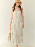 DUSHU 2025 New Arrival Plus-size Rhombus Check Strap Dress for Women - Beach Resort Style, Perfect for Curvy Girls 25DS82406