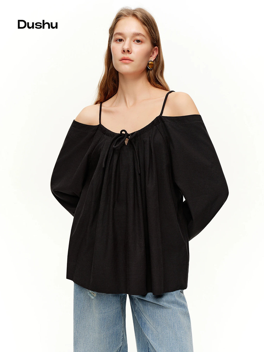 DUSHU 2026 Spring Women's One Shoulder Design Top, Off Shoulder Office Chic Blouse for Effortless Commute & Y2K Style Chic Top