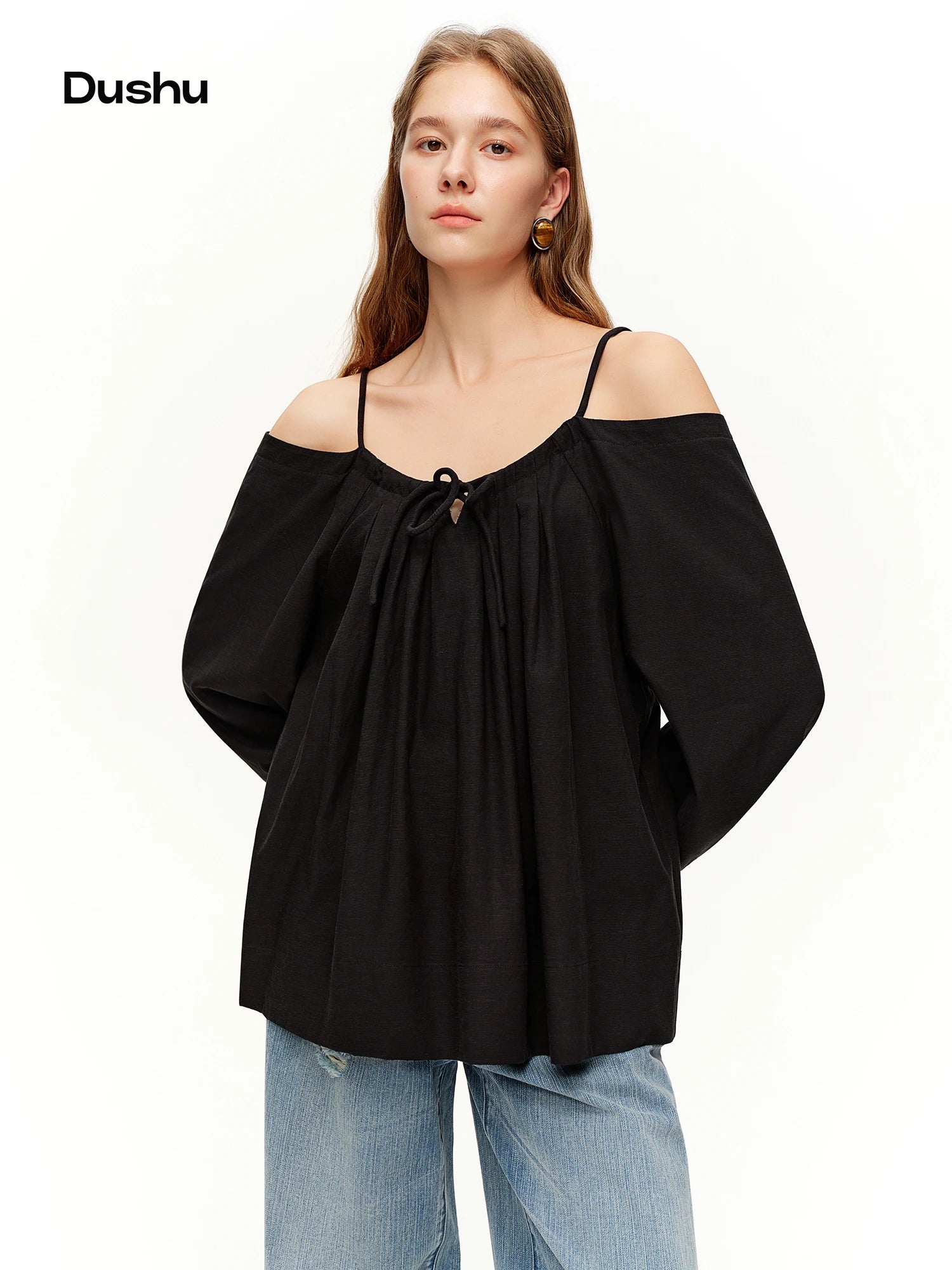 DUSHU 2026 Spring Women's One Shoulder Design Top, Off Shoulder Office Chic Blouse for Effortless Commute & Y2K Style Chic Top