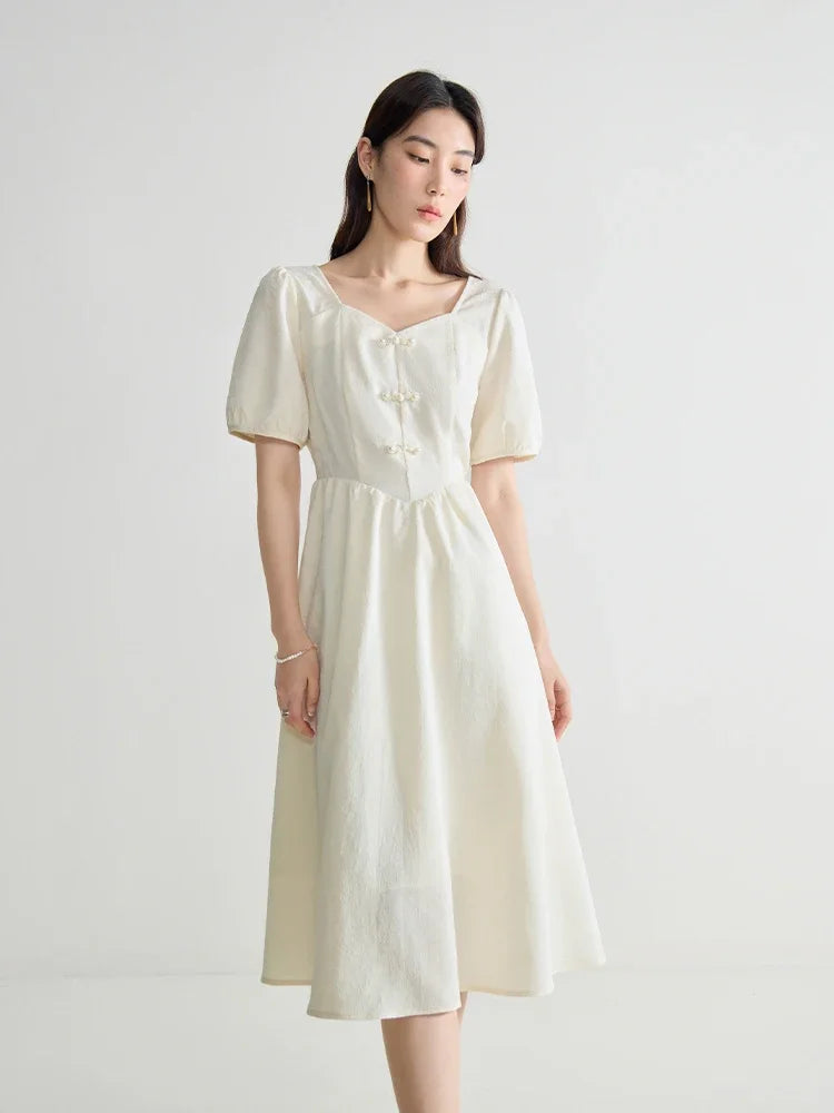 DUSHU Jacquard New Chinese Style Dress For Summer New Elegant Button Up Chinese Style High Waisted Women Dress 24DS82668