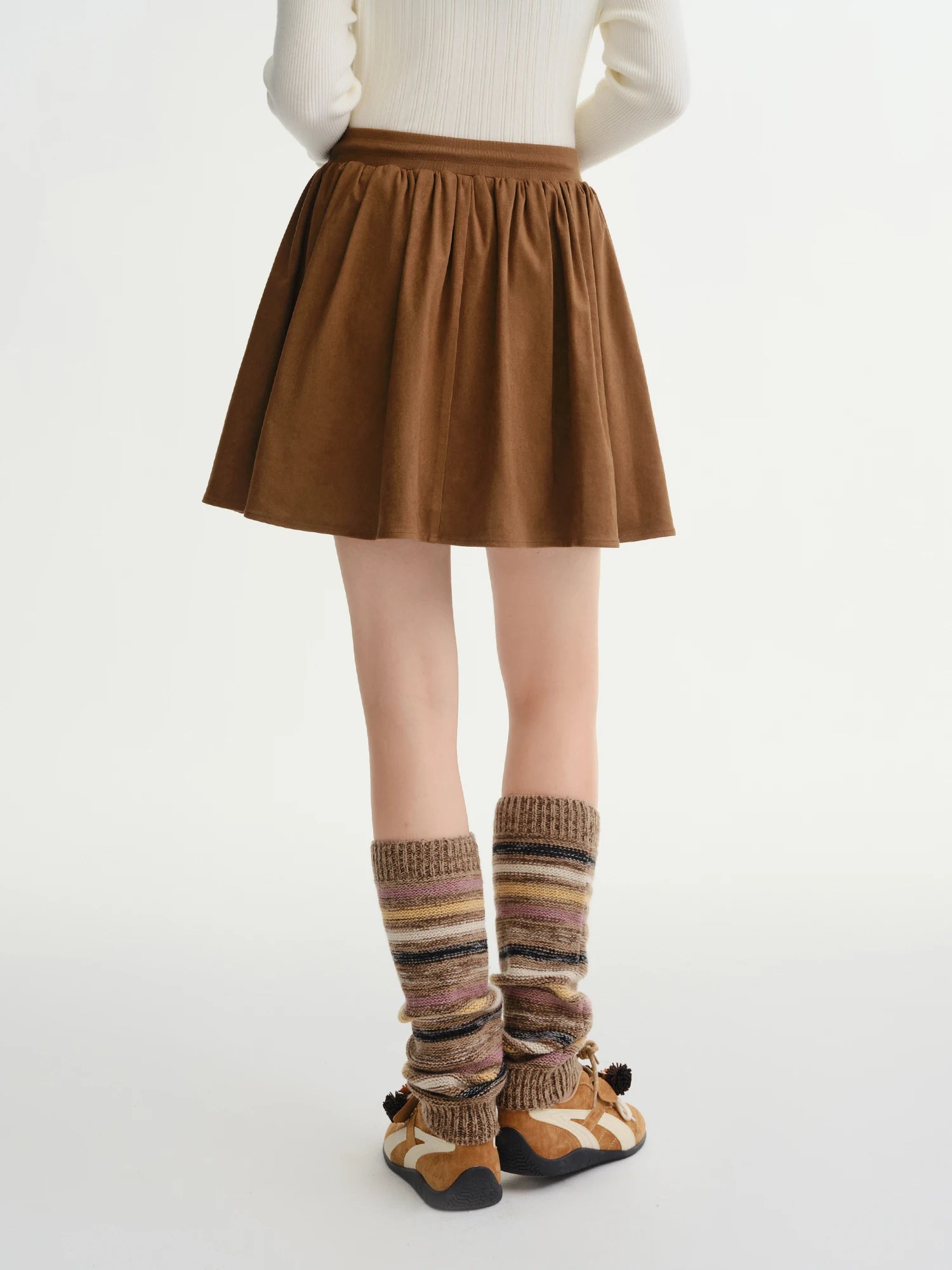 DUSHU Plus-Size Women 'Hazelnut Profiterole' Drawstring High Waisted Mini Skirt Stylish 2025 Winter Retro Slimming Half Skirt