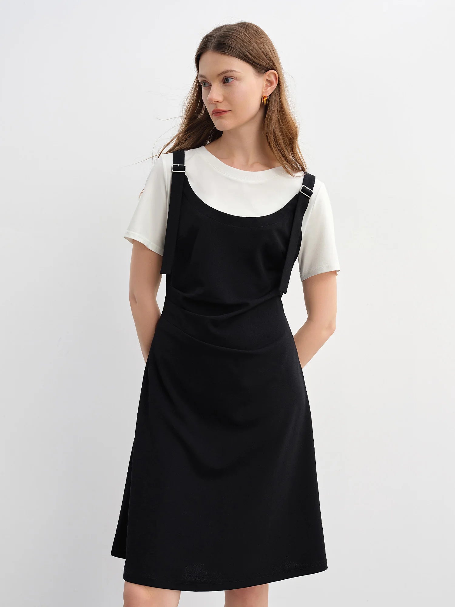 DUSHU Summer 2025 Drop Shoulder Dress - Contrast Panels Fluid Hem Resort to Office Elegant Two Tone Midi Maxi