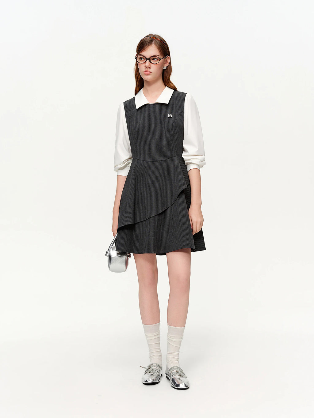 DUSHU Preppy Style Fake Two-piece Dress Women New Spring Style Waist-cinching and Slimming Mini Dress Long Sleeve