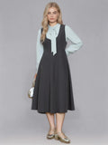 DUSHU Plus Size Office Lady Women's Large U-neck Vest Dress A-line Silhouette 2025 Spring Grey Dress 25DS81096