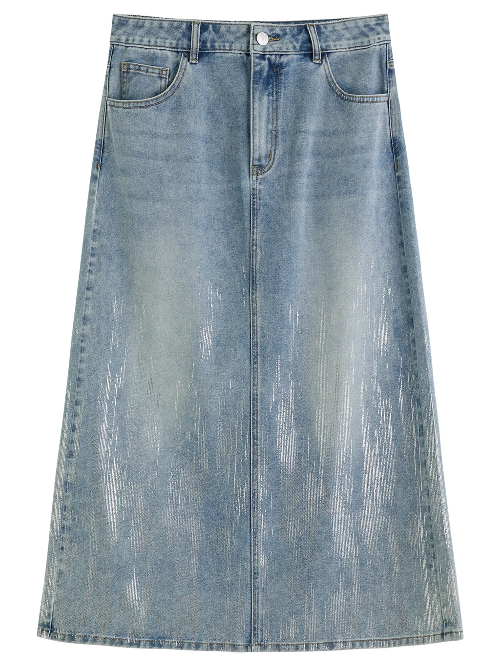 DUSHU Size Inclusive Womens Fashion Silver Pressed Denim Skirt for Summer 2025 High Waist Slimming Mid Length 25DS82068