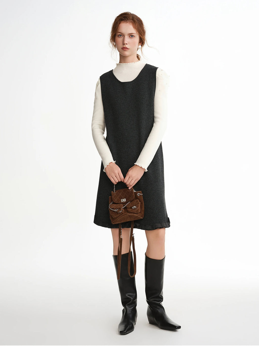 DUSHU Ruffled Mini Sleeveless Dresses Women Knitted Bottom Vest Vestidos Korean Style Temperament Ins Simple Chic Princess