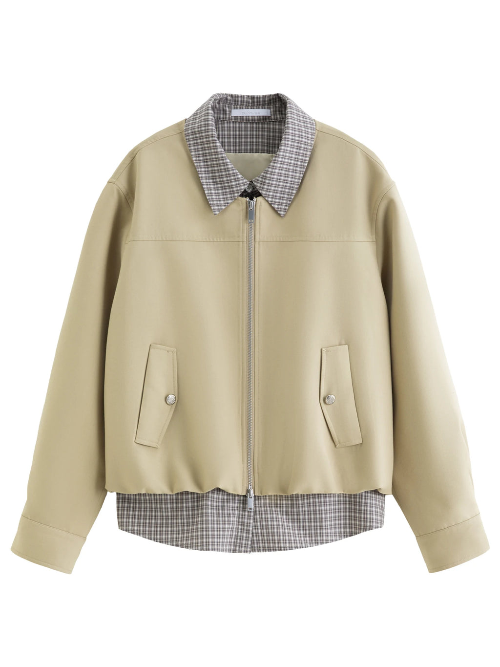 DUSHU 2025 Spring Women Faux Two-Piece Plaid Panel Short Jacket - Retro Flattering Fit Cropped Outerwear for Casual Daily Wear