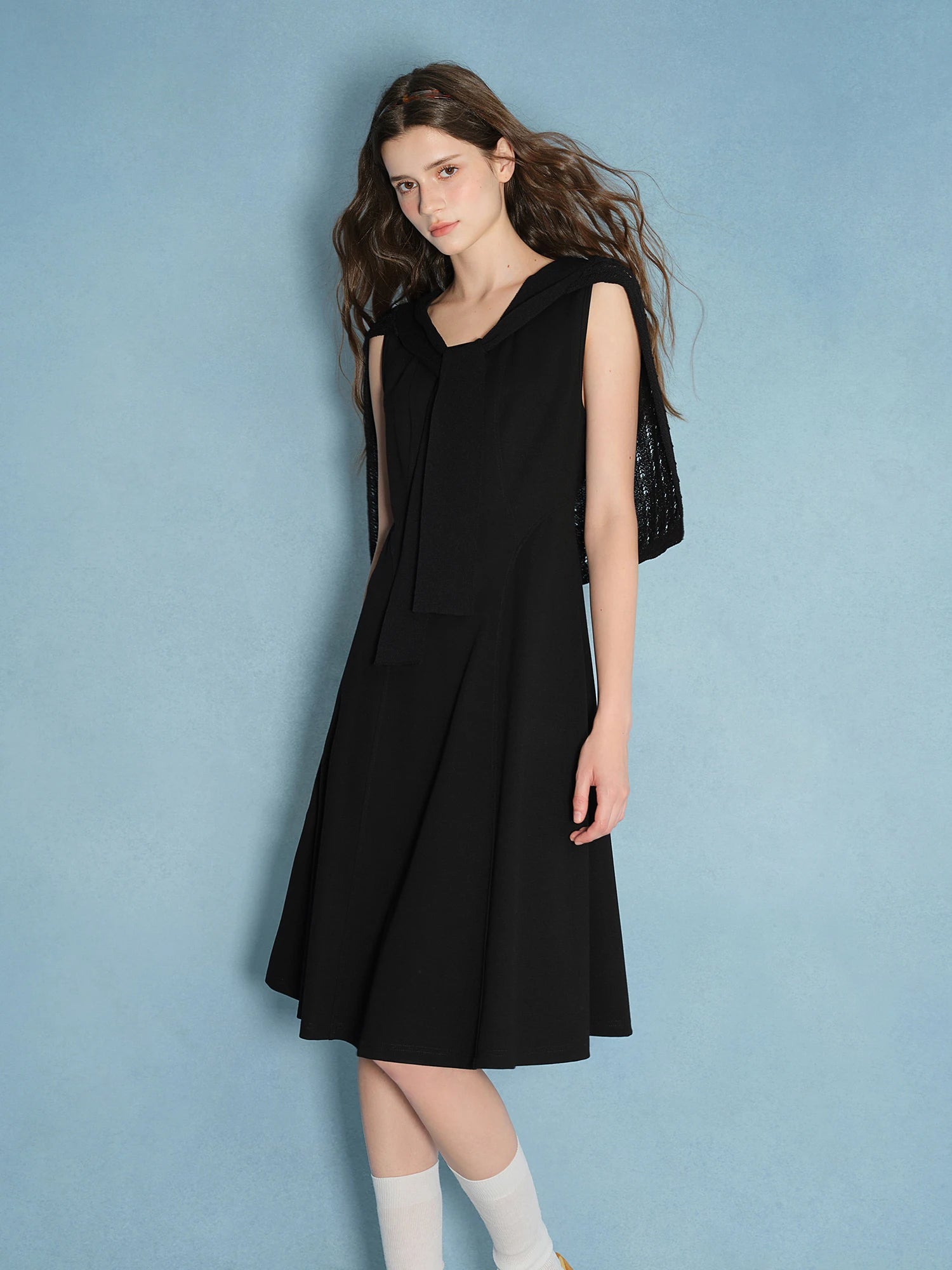 DUSHU Plus Size Women Black Dress Officelady 2025 Autumn New Black Dress Slim Skirt Sleeveless Long Dress 25DS83185+25DS83252