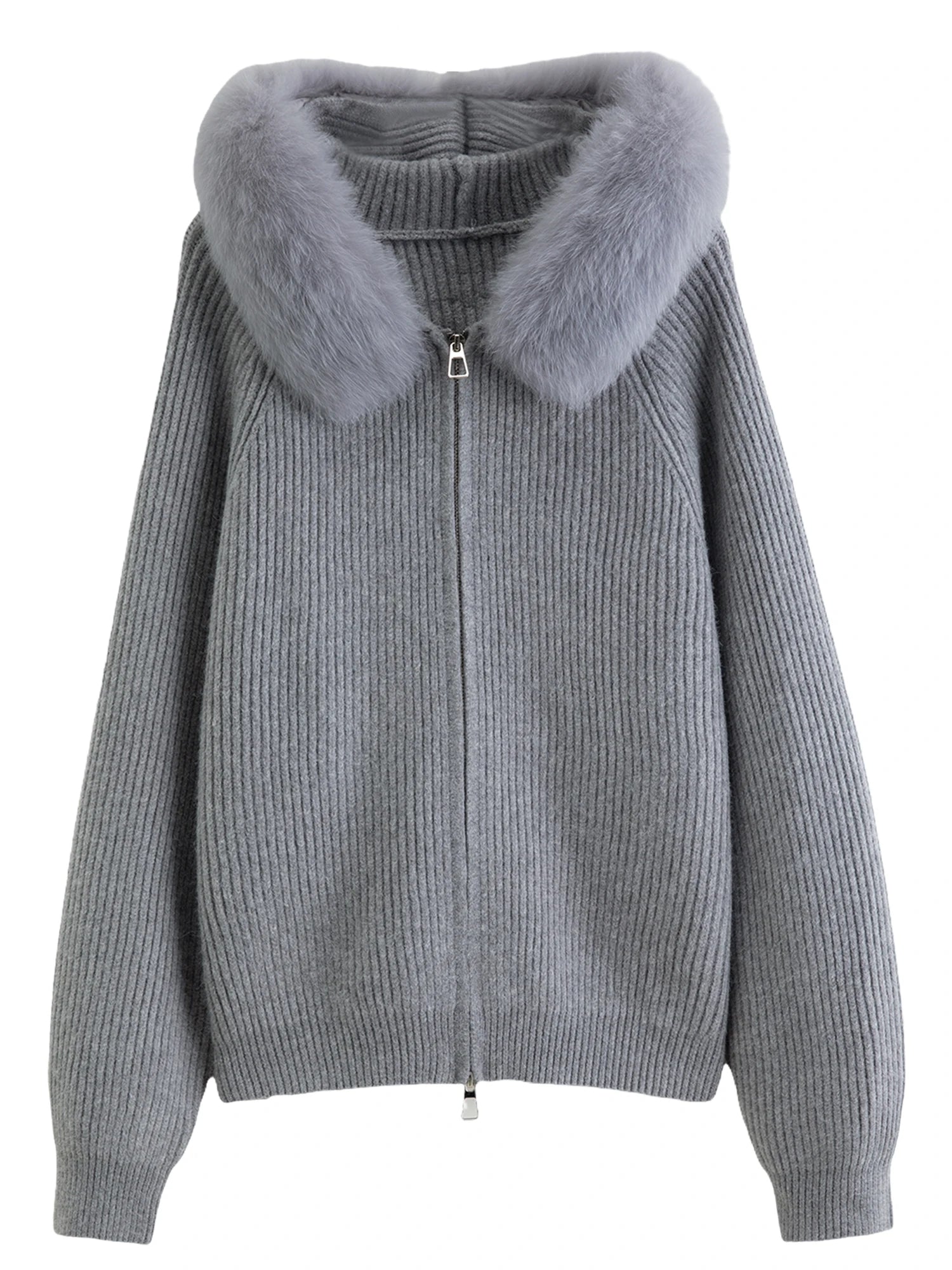 DUSHU 2025 Winter Women's Detachable Faux Fur Hooded Knit Cardigan - Long Sleeve Open Front Cozy Sweater for Casual Outerwear