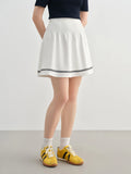 DUSHU Plus-Size Women's Preppy High-Waisted Contrast Fabric Skirt - Slimming 2025 Summer New Design White Skirts 25DS82441