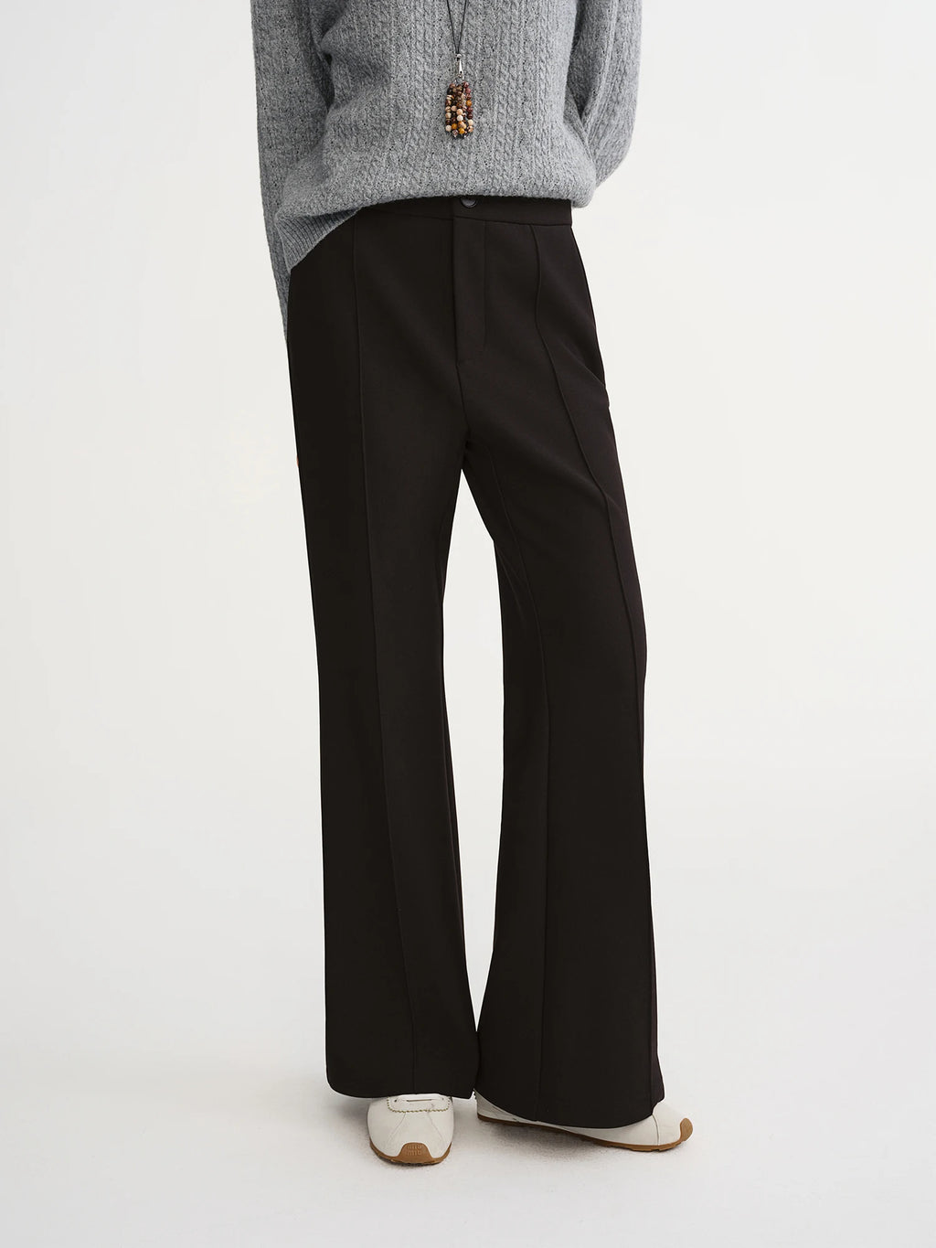 DUSHU Plus-Size Women's Contour Seam Fleece-Lined Bell-Style Winter Pants Winter 2025 New Arrival Black Casual Pants Everyday