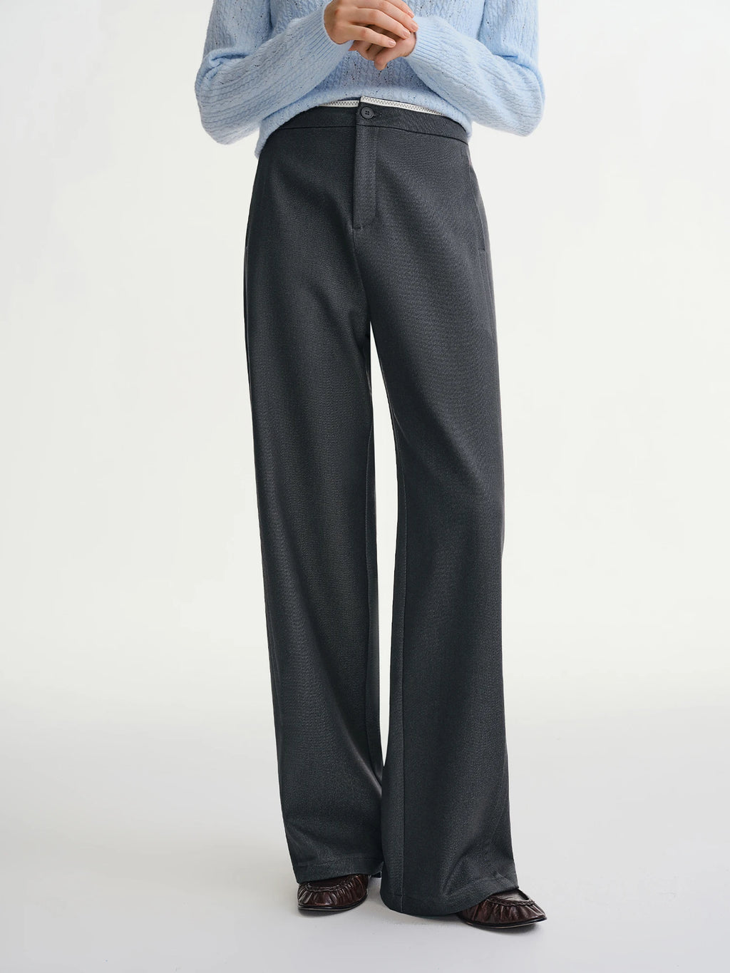DUSHU Plus-size Women's Career Advancement Tailored Slightly Flared Pants Winter High-waisted Flattering Straight-leg Casualwear
