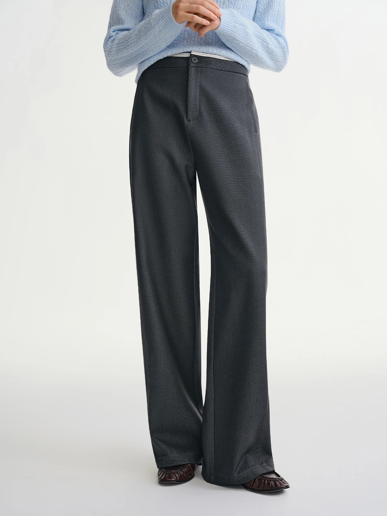 DUSHU Plus-size Women's Career Advancement Tailored Slightly Flared Pants Winter High-waisted Flattering Straight-leg Casualwear