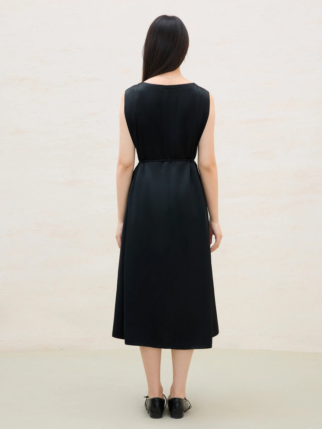 DUSHU Plus Size Acetate Long Black Dress 2025 Summer New Arrival Commuting Temperament Sleeveless Vest Dress for Women 25DS82501