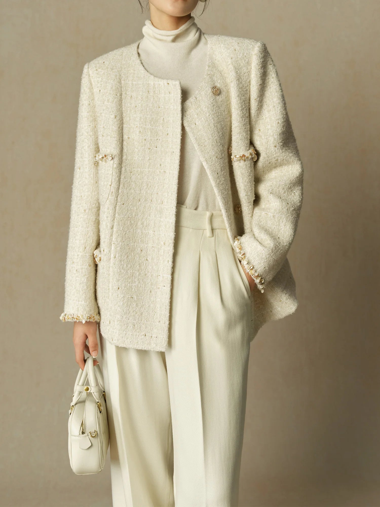 DUSHU Office Lady Elegant Coat 2024 Winter New Product Temperament Coat Casual Loose Women White Coats 24DH84040