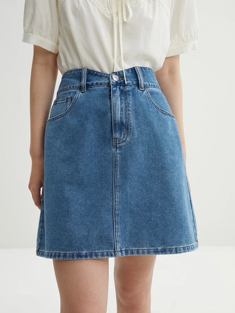 DUSHU Three Colors Simple Style High Waist Denim Skirt for Women Daily All-match 2024 Summer A-Line Skirt Female 24DS82014