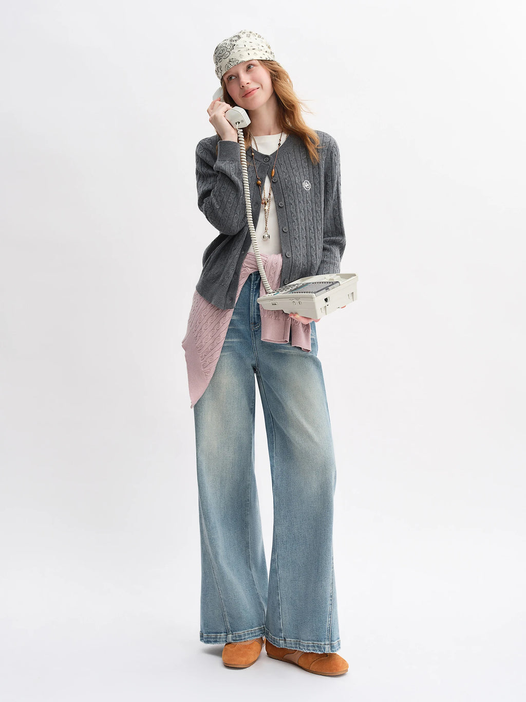 DUSHU Plus Size Design Sense Retro Washed Blue Straight Jeans High Waist Drape Slim Wide Leg Pants 2025 New Arrival 25DS83034