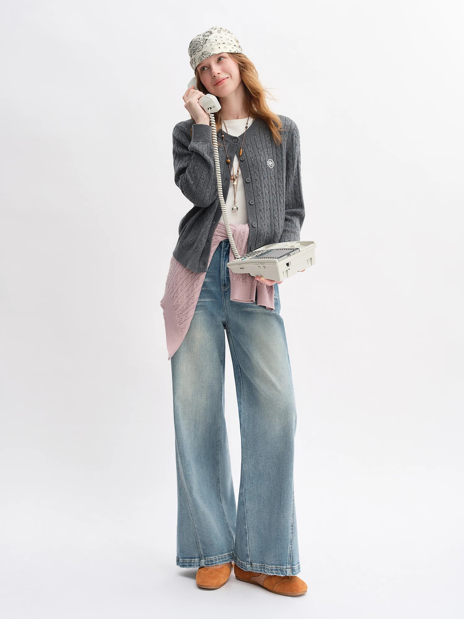 DUSHU Plus Size Design Sense Retro Washed Blue Straight Jeans High Waist Drape Slim Wide Leg Pants 2025 New Arrival 25DS83034